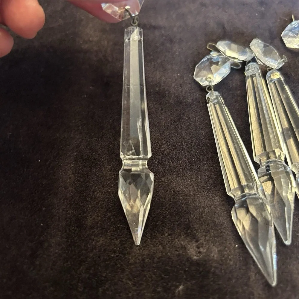 10 Vintage antique Cut Crystal Glass Chandelier Icicle Prisms Antique